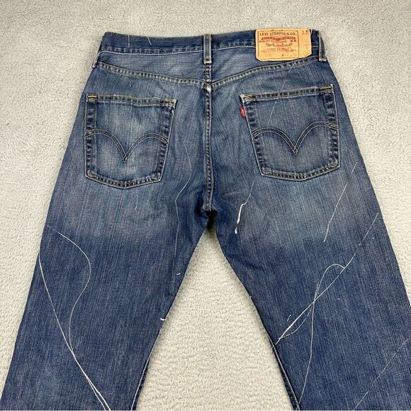 Levis 501XX Jeans Mens 32x32‎ Blue Denim Straight Leg Button Fly Paint Splatter - Picture 6 of 15